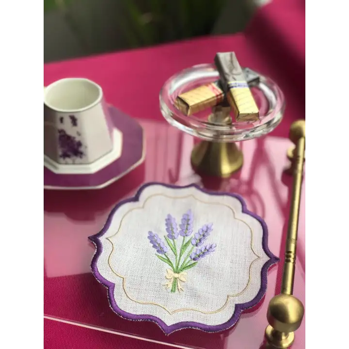 Agbtrend 2 Adet Lavanta Nakışlı Sunum ve Kokteyl Peçetesi