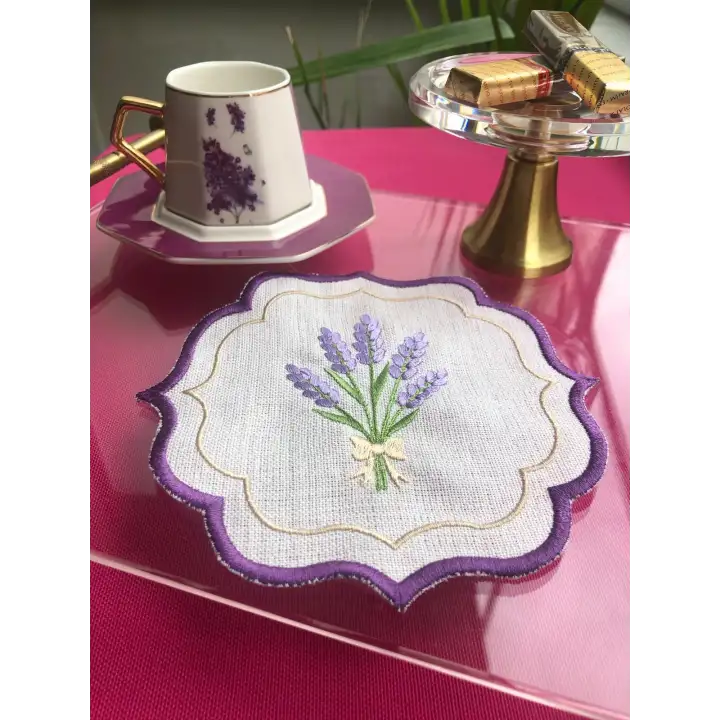 Agbtrend 2 Adet Lavanta Nakışlı Sunum ve Kokteyl Peçetesi