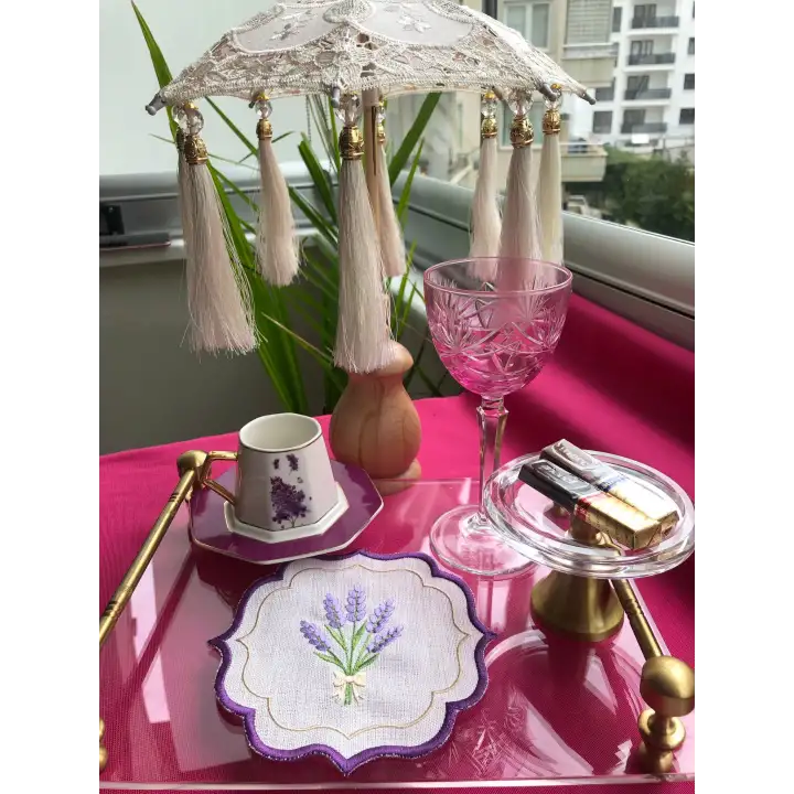 Agbtrend 2 Adet Lavanta Nakışlı Sunum ve Kokteyl Peçetesi