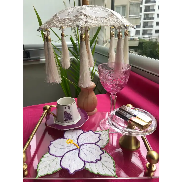 Agbtrend 2 Adet Mor Çiçek Nakışlı Sunum ve Kokteyl Peçetesi