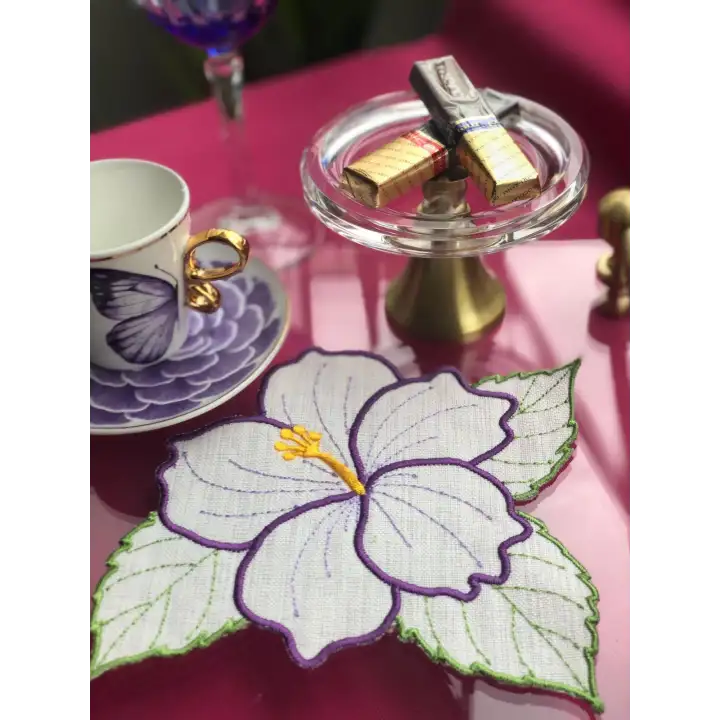 Agbtrend 2 Adet Mor Çiçek Nakışlı Sunum ve Kokteyl Peçetesi