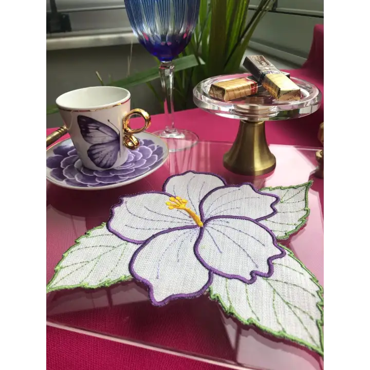 Agbtrend 2 Adet Mor Çiçek Nakışlı Sunum ve Kokteyl Peçetesi