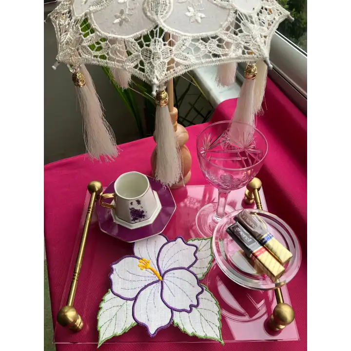 Agbtrend 2 Adet Mor Çiçek Nakışlı Sunum ve Kokteyl Peçetesi