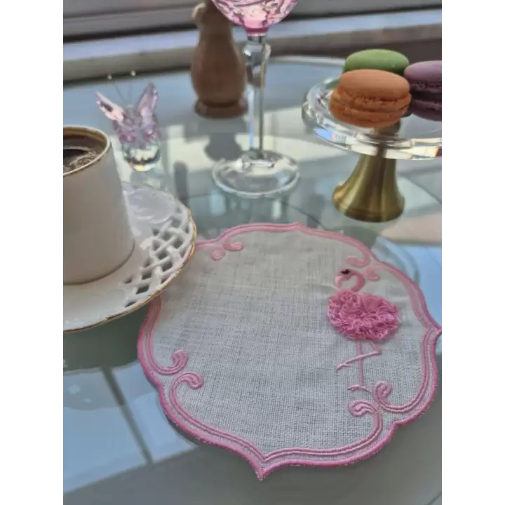 Agbtrend Pembe Flamingo Figürlü Nakışlı Sunum Kokteyl Peçetesi