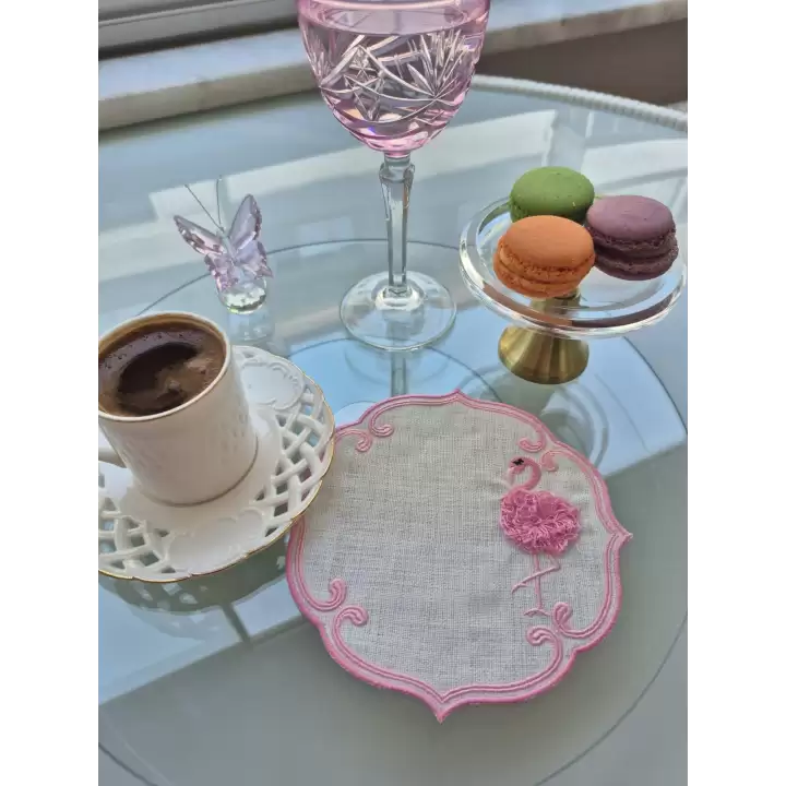 Agbtrend Pembe Flamingo Figürlü Nakışlı Sunum Kokteyl Peçetesi