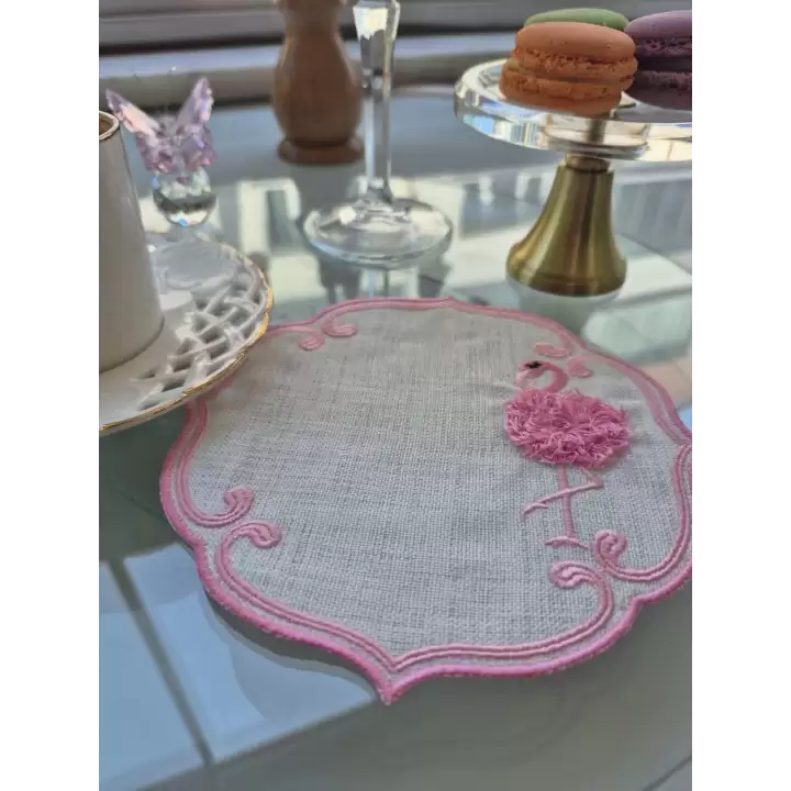 Agbtrend Pembe Flamingo Figürlü Nakışlı Sunum Kokteyl Peçetesi
