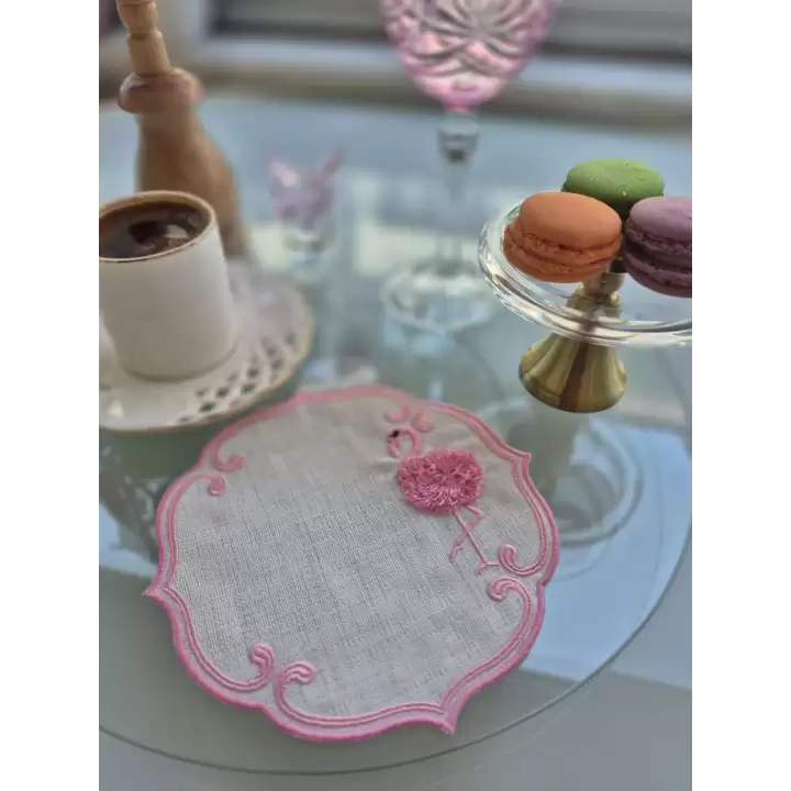 Agbtrend Pembe Flamingo Figürlü Nakışlı Sunum Kokteyl Peçetesi