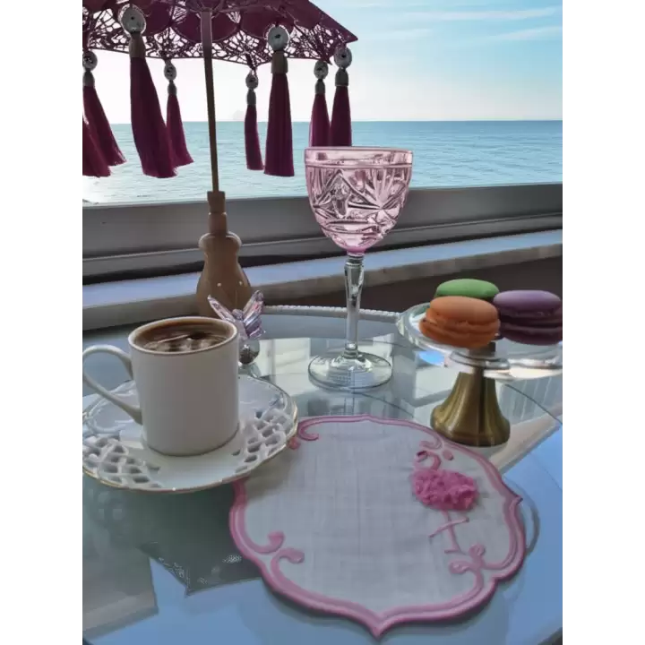 Agbtrend Pembe Flamingo Figürlü Nakışlı Sunum Kokteyl Peçetesi