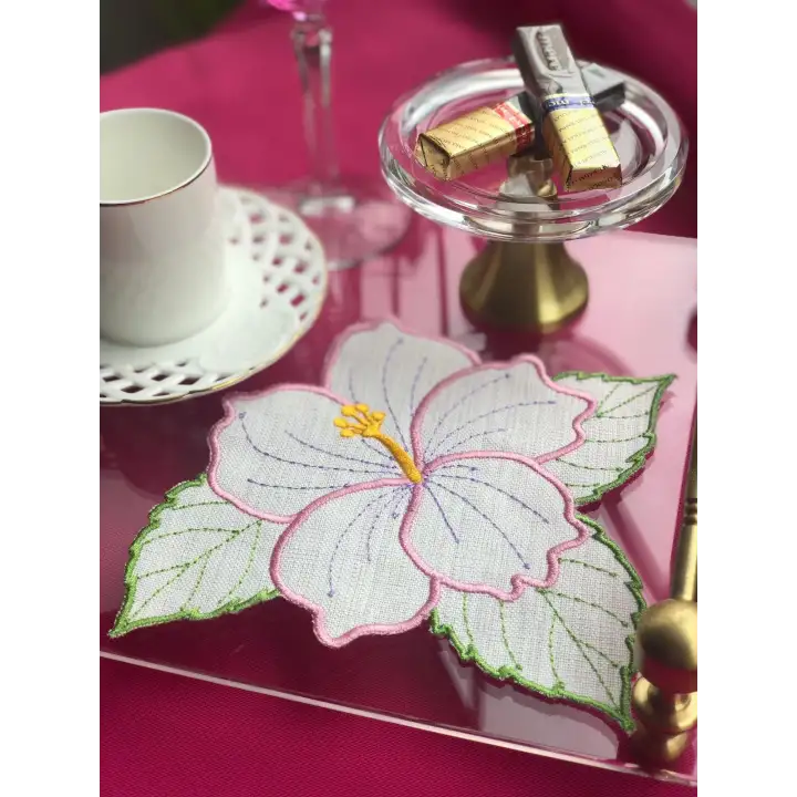 Agbtrend 2 Adet Şeker Pembe Çiçek Nakışlı Sunum ve Kokteyl Peçetesi