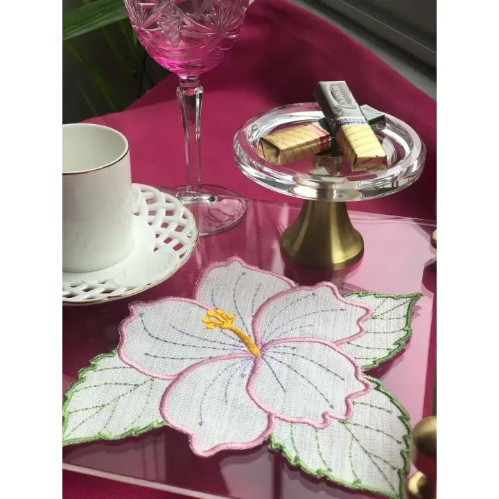 Agbtrend 2 Adet Şeker Pembe Çiçek Nakışlı Sunum ve Kokteyl Peçetesi