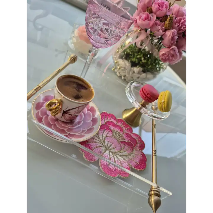 Agbtrend Tekli Pembe Gül Nakışlı Sunum ve Kokteyl Peçetesi