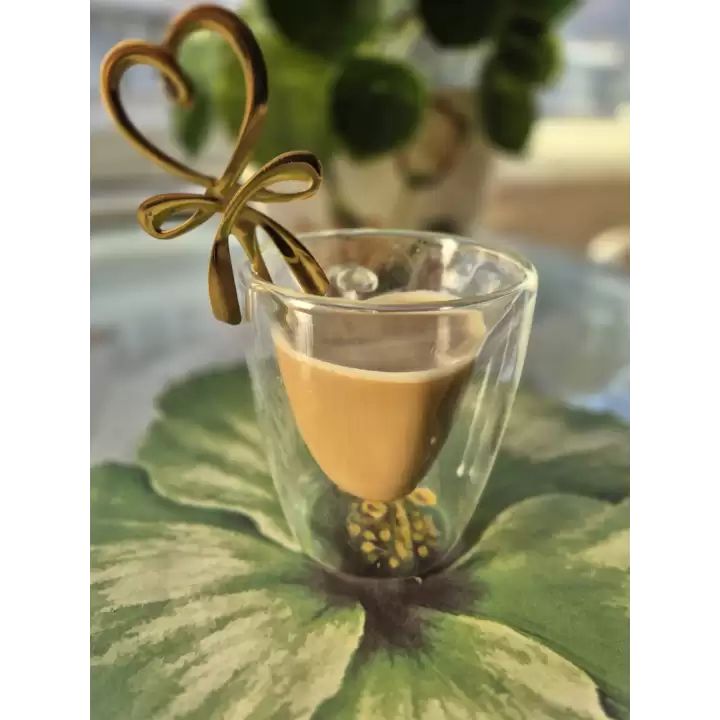 Kalpli Fiyonklu Gold Kahve Kaşığı 1 Adet