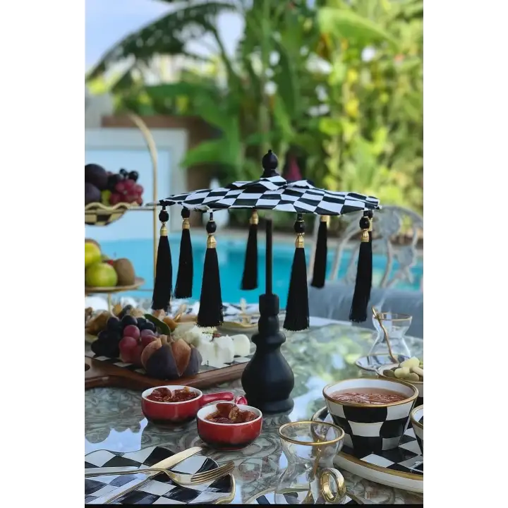 Masaüstü Damalı Dekoratif Sunum Bali Şemsiyesi