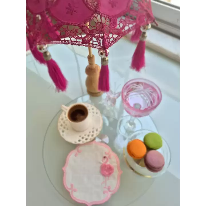 Masaüstü Fuşya Dantelli Dekoratif Sunum Bali Şemsiyesi