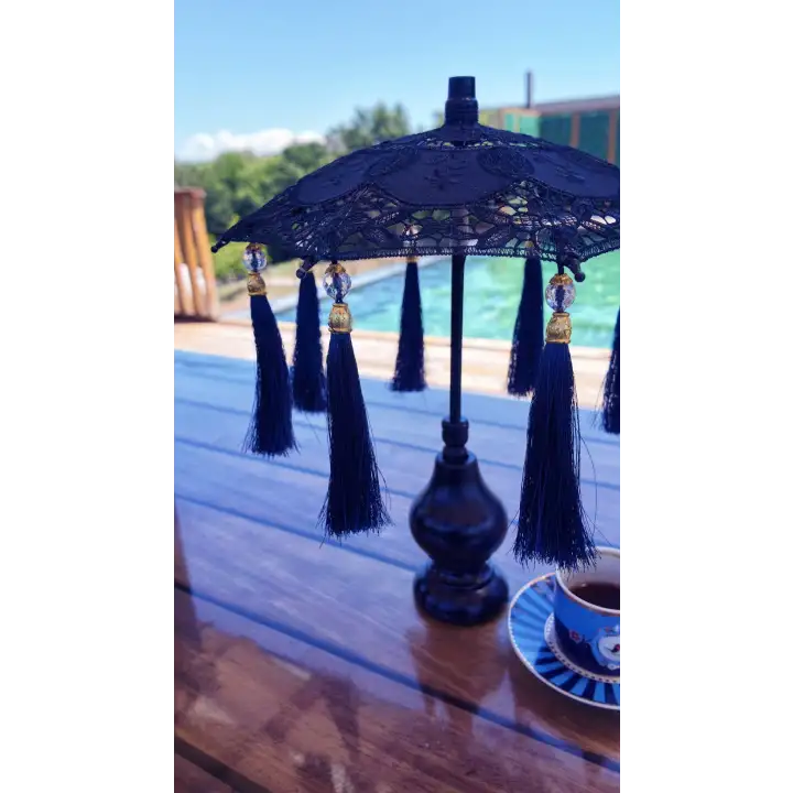 Masaüstü Lacivert Dantelli Dekoratif Sunum Bali Şemsiyesi