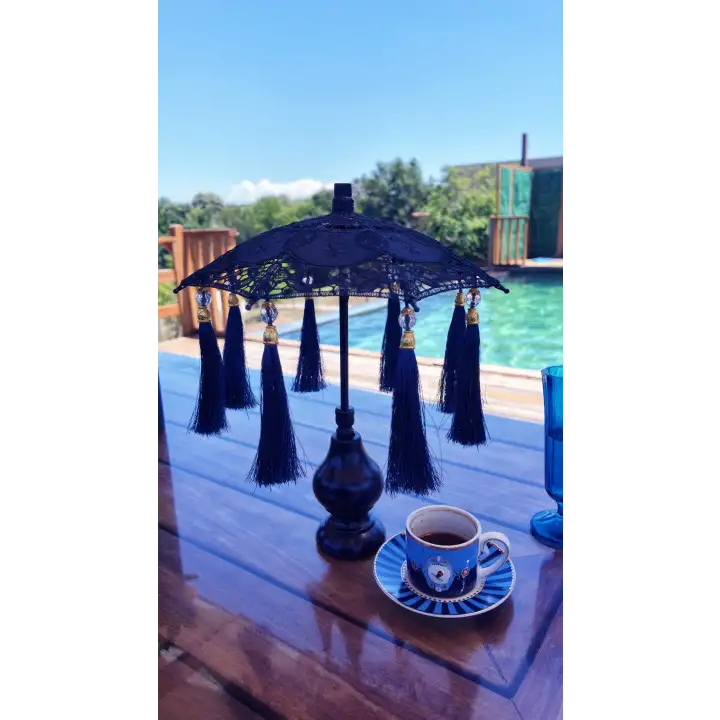 Masaüstü Lacivert Dantelli Dekoratif Sunum Bali Şemsiyesi