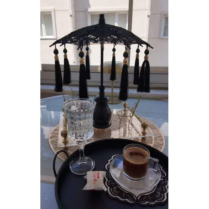Masaüstü Siyah Dantelli Dekoratif Sunum Bali Şemsiyesi