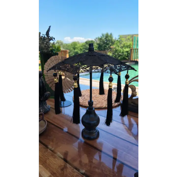 Masaüstü Siyah Dantelli Dekoratif Sunum Bali Şemsiyesi