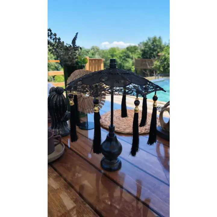 Masaüstü Siyah Dantelli Dekoratif Sunum Bali Şemsiyesi