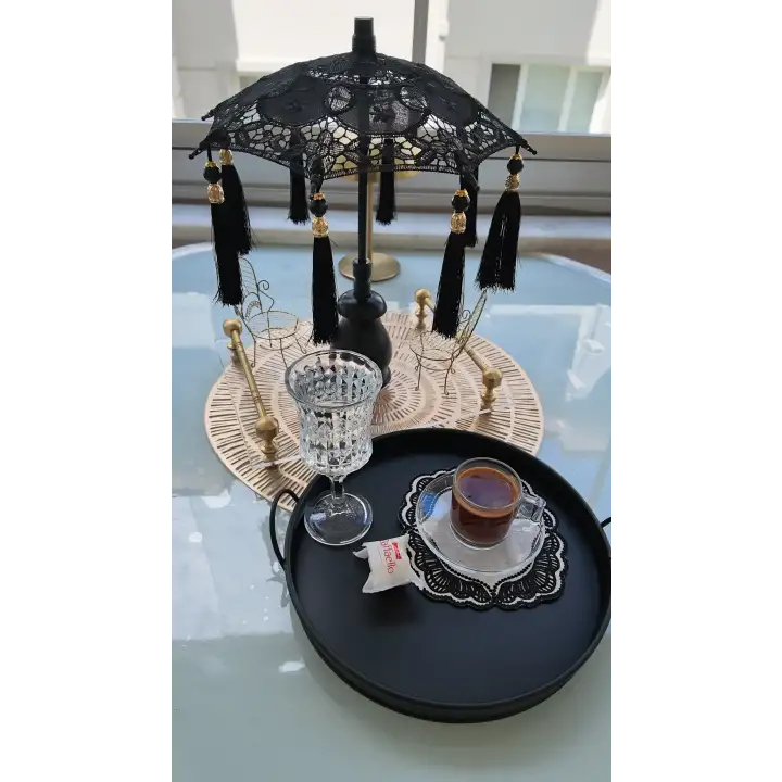 Masaüstü Siyah Dantelli Dekoratif Sunum Bali Şemsiyesi