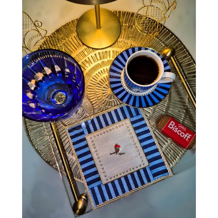 2 Adet Mavi Pip Studio Uyumlu Nakışlı Love Bird Detaylı Kokteyl Sunum Peçetesi