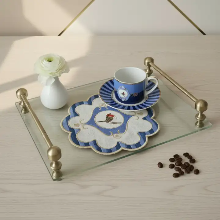 Mavi Yeşil Kırmızı 3 lü Pip Studio Uyumlu Nakışlı Kuş Detaylı Kokteyl Sunum Peçetesi Seti 15x15cm