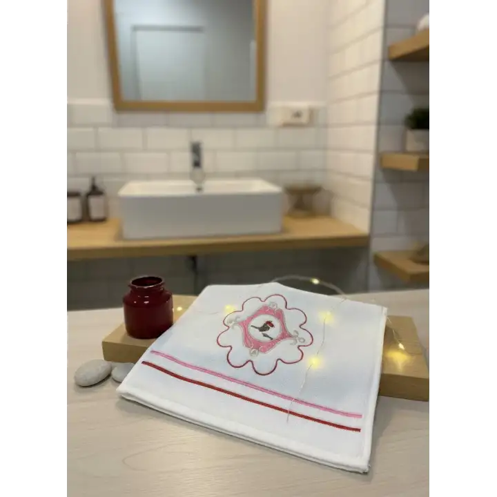 Kırmızı Pip Studio Love Birds Serisi Uyumlu Saf Pamuk Kadife El Havlusu 30x50cm