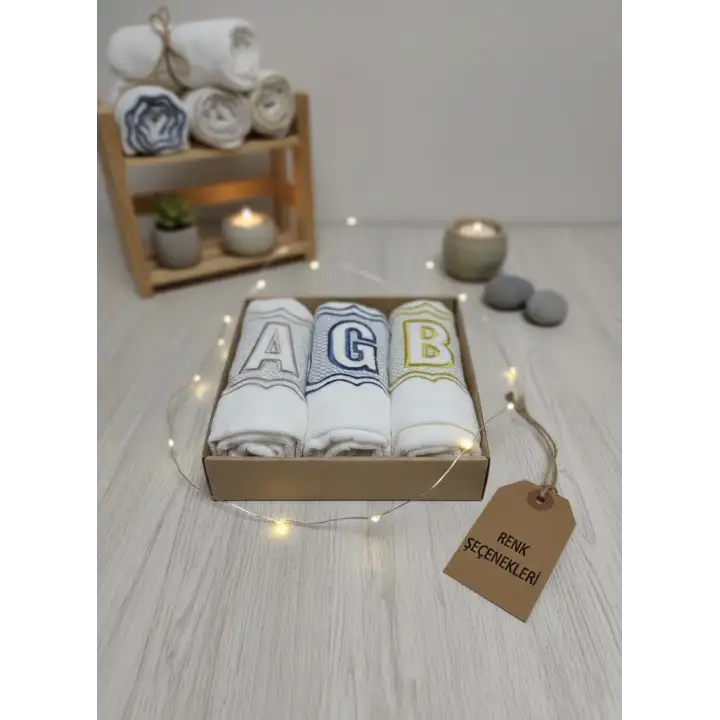 Saf Pamuk Kadife El Havlusu 30x50 cm Kişiye Özel Harf Nakışlı Hediyelik