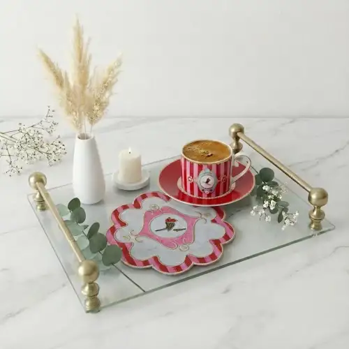 2 Adet Kırmızı Pip Studio Uyumlu Nakışlı Kuş Detaylı Sunum ve Kokteyl Peçetesi