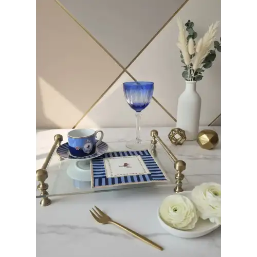 2 Adet Mavi Pip Studio Uyumlu Nakışlı Love Bird Detaylı Kokteyl Sunum Peçetesi