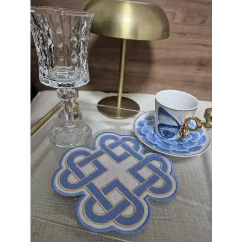 2li Mavi Sonsuz Aşk Kelt Düğümü Sembol Tasarımlı Modern Kokteyl Kahve Sunum Peçetesi 15cm