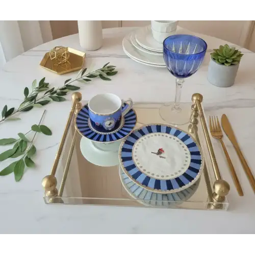 2li Nakışlı Kuş Desenli Yuvarlak Kokteyl Peçetesi - Pip Studio Uyumlu Mavi Sunum Peçetesi 15cm