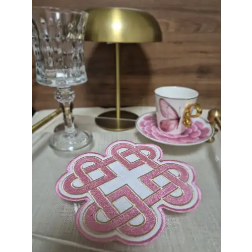 2li Pembe Sonsuz Aşk Kelt Düğümü Sembol Tasarımlı Modern Kokteyl Kahve Sunum Peçetesi 15cm