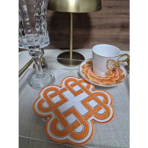 2li Turuncu Sonsuz Aşk Kelt Düğümü Sembol Tasarımlı Modern Kokteyl Kahve Sunum Peçetesi 15cm