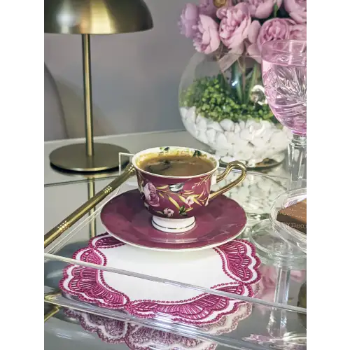 Majestik Magenta Dalgalı Nakış Peçete – 2li Set 15x15cm Premium Kokteyl Sunum Peçetesi