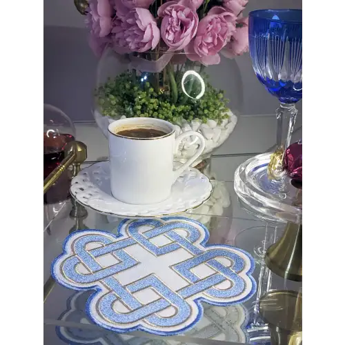 2li Mavi Sonsuz Aşk Kelt Düğümü Sembol Tasarımlı Modern Kokteyl Kahve Sunum Peçetesi 15cm