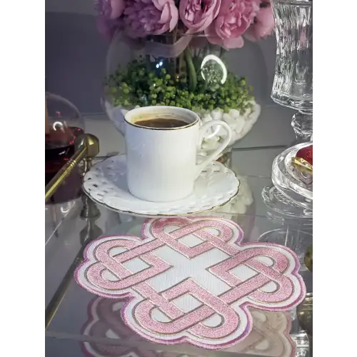2li Pembe Sonsuz Aşk Kelt Düğümü Sembol Tasarımlı Modern Kokteyl Kahve Sunum Peçetesi 15cm