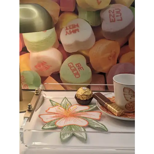 2 Adet Turuncu Zambak Nakışlı Sunum ve Kokteyl Peçetesi 16x12cm