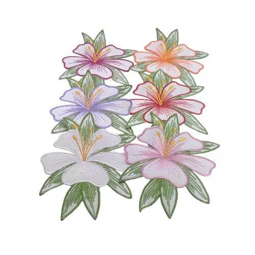 6 Adet Rengarenk Zambak Nakışlı Sunum ve Kokteyl Peçetesi Seti 16x12cm