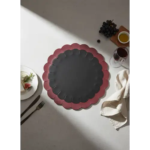 Özgün Tasarım Suni Deri Nakışlı Supla - 2 Renkli Dilimli Lüks Amerikan Servisi 40cm