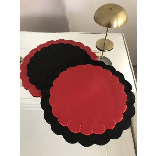 2 Adet Özel Tasarım Dilimli 2 Renkli Suni Deri Nakışlı Supla Lüks Amerikan Servisi 40cm