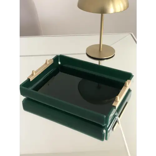 Green Tray -S- Yeşil Renk ve Pirinç Kulplu Dekorasyon ve Sunum Tepsisi