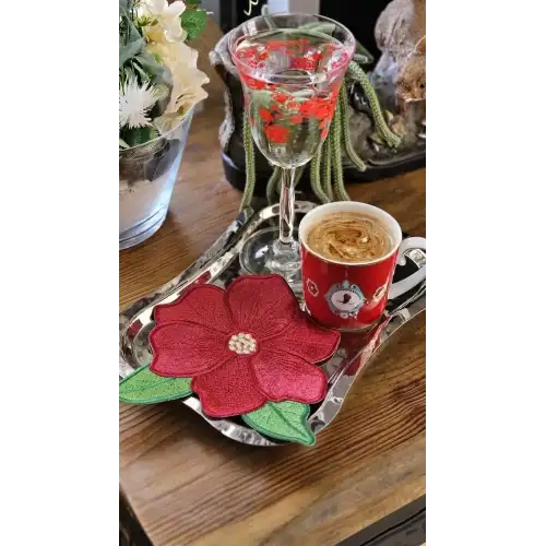 Agbtrend Kırmızı Manolya Nakışlı Sunum ve Kokteyl Peçetesi