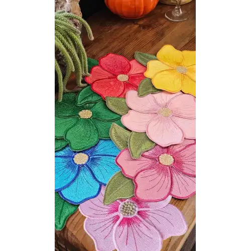 Agbtrend 7 li Manolya Nakışlı Rengarenk Sunum ve Kokteyl Peçete Seti