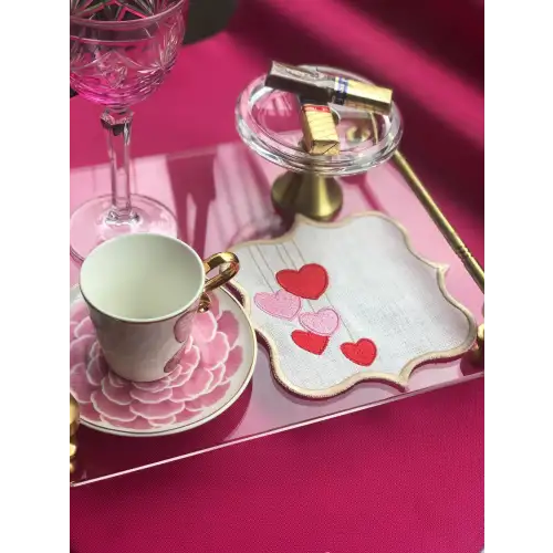 Agbtrend 2 Adet Kalp Nakışlı Sunum ve Kokteyl Peçetesi