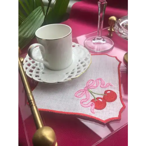 Agbtrend 2 Adet Kiraz Nakışlı Sunum ve Kokteyl Peçetesi