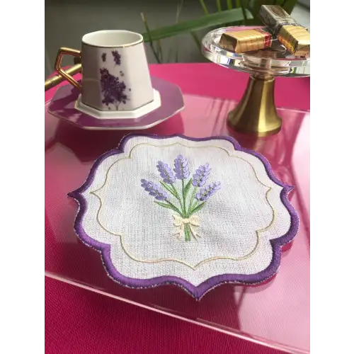 Agbtrend 2 Adet Lavanta Nakışlı Sunum ve Kokteyl Peçetesi