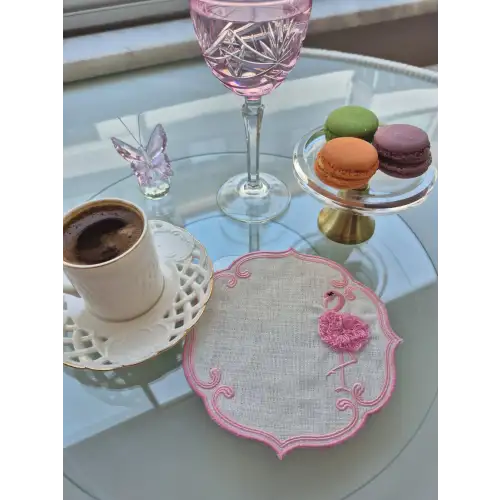Agbtrend Pembe Flamingo Figürlü Nakışlı Sunum Kokteyl Peçetesi