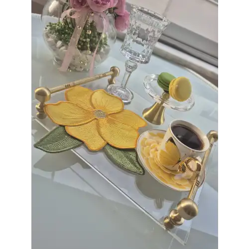 Agbtrend Sarı Manolya Nakışlı Sunum ve Kokteyl Peçetesi