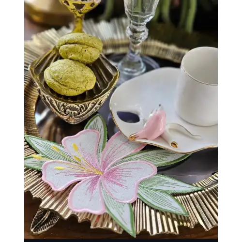 Agbtrend 2 Adet Pembe Zambak Nakışlı Sunum ve Kokteyl Peçetesi